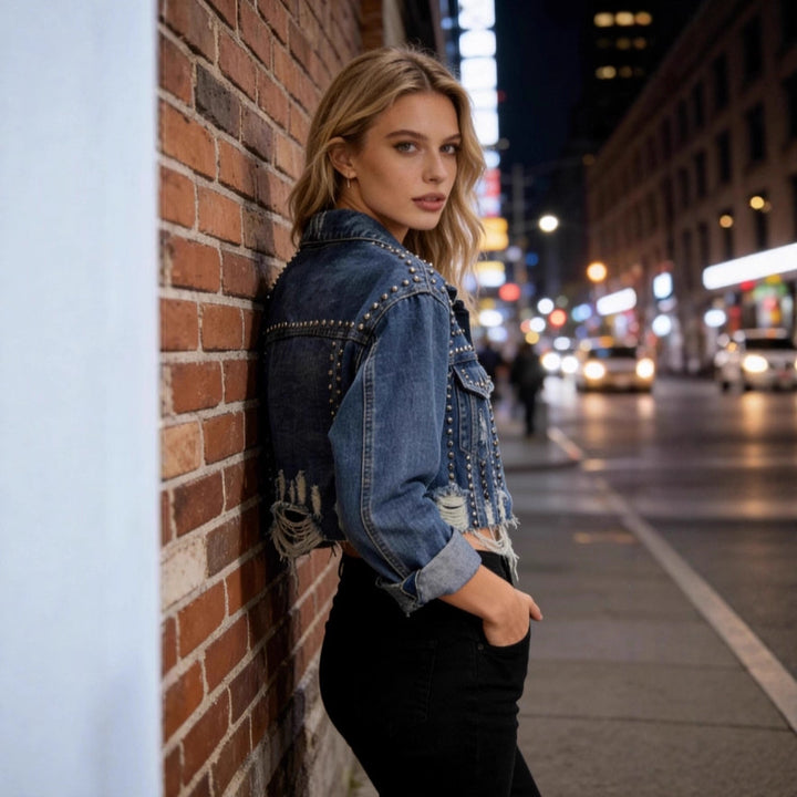Kvinnors fashionabla avslappnade denimjacka med utsmyckade detaljer Mirla-Eva Jonsson