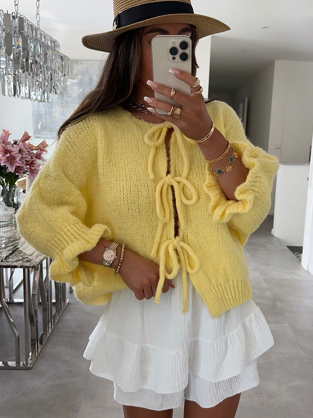 Kvinnors fashionabla cardigan med dekorativ dragsko och luftig passform Mirla-Eva Jonsson