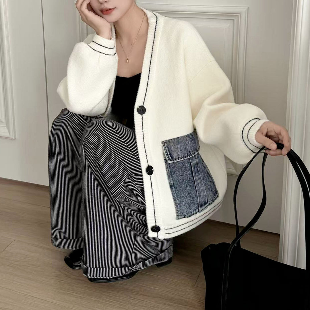 Kvinnors fashionabla kofta med denimdetaljer Mirla-Eva Jonsson