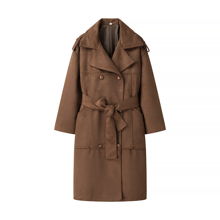 Kvinnors fashionabla trench coat i elegant suede design med praktisk bälte Mirla-Eva Jonsson