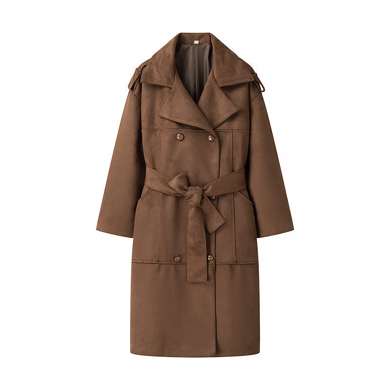 Kvinnors fashionabla trench coat i elegant suede design med praktisk bälte Mirla-Eva Jonsson