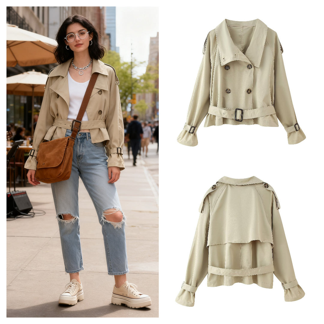 Kvinnors fashionabla trench coat jacka med bred krage och bälte detaljer Mirla-Eva Jonsson