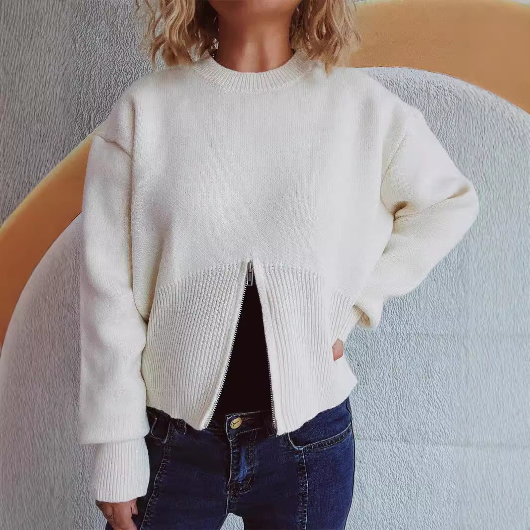 Kvinnors fashionabla tröja med strukturerad dragkedja och lös passform Mirla-Eva Jonsson