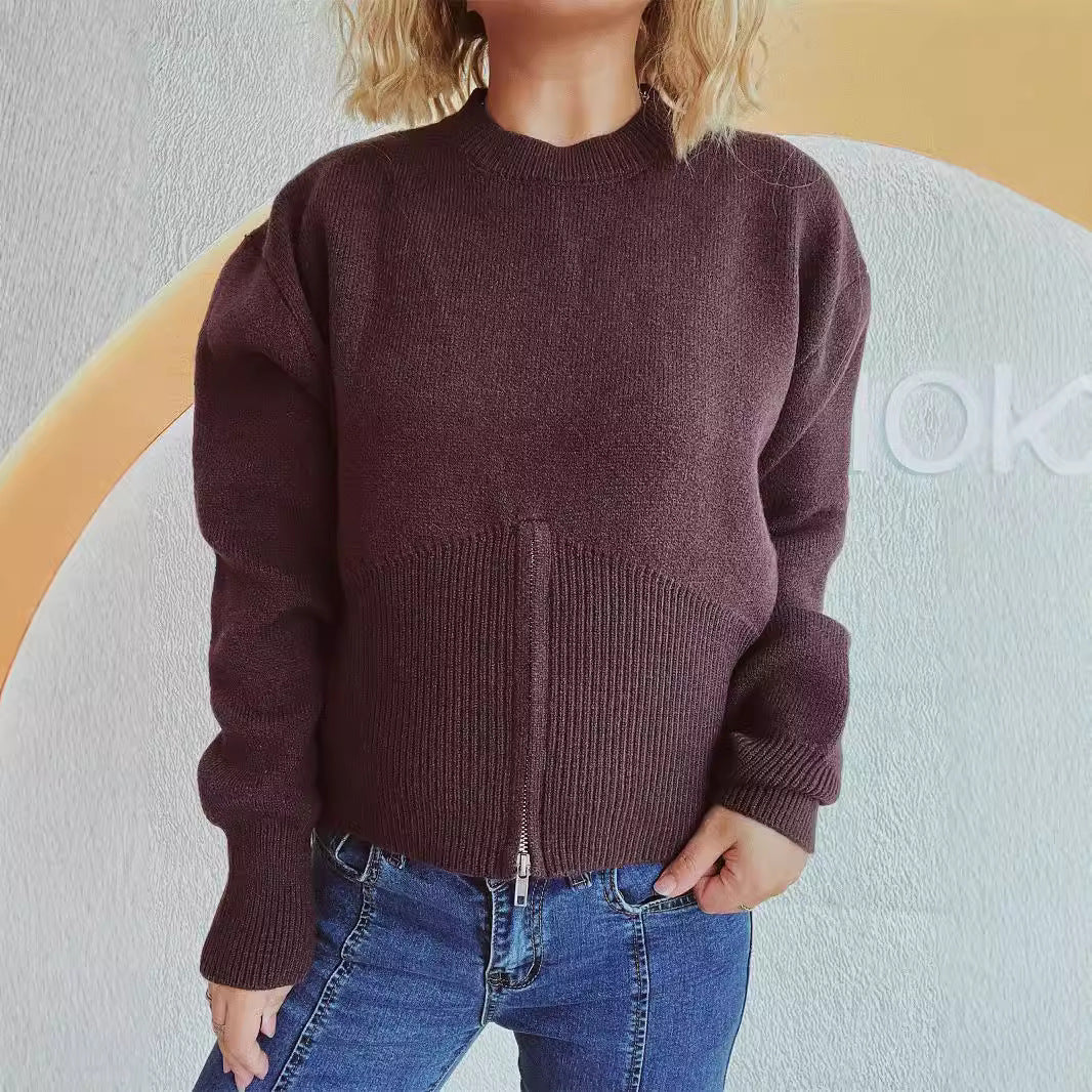 Kvinnors fashionabla tröja med strukturerad dragkedja och lös passform Mirla-Eva Jonsson