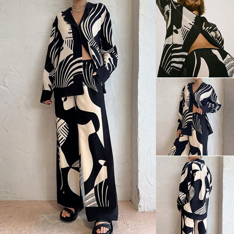 Kvinnors fashionabla tygensemble med grafiskt mönster Mirla-Eva Jonsson
