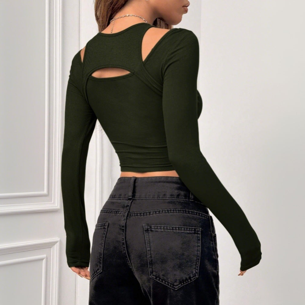 Kvinnors figur-förbättrande långärmad crop top med mode skärsnitt design Mirla-Eva Jonsson
