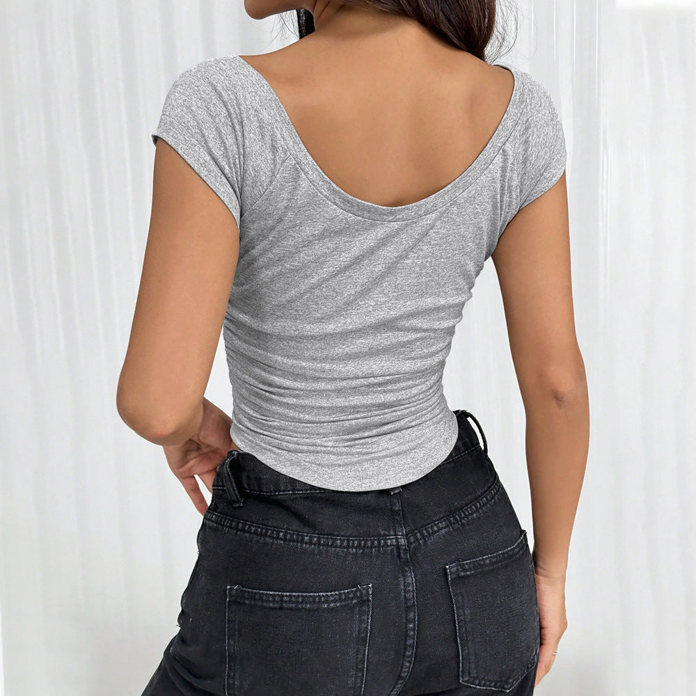 Kvinnors figurformande crop top med rynk och rund halsringning Mirla-Eva Jonsson