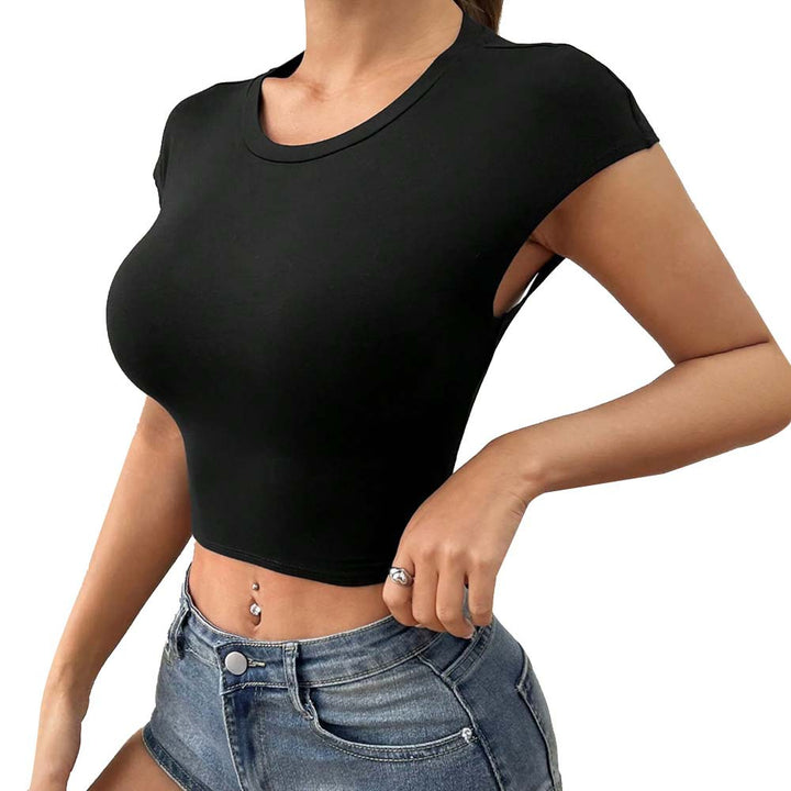 Kvinnors figurnära crop top med estetiska urklippta ärmar Mirla-Eva Jonsson