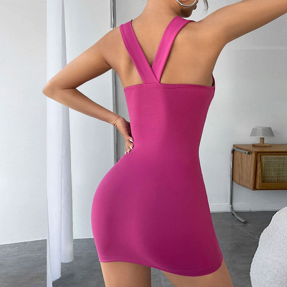 Kvinnors figurnära halterneck minikjol med elegant draperingsdesign Mirla-Eva Jonsson