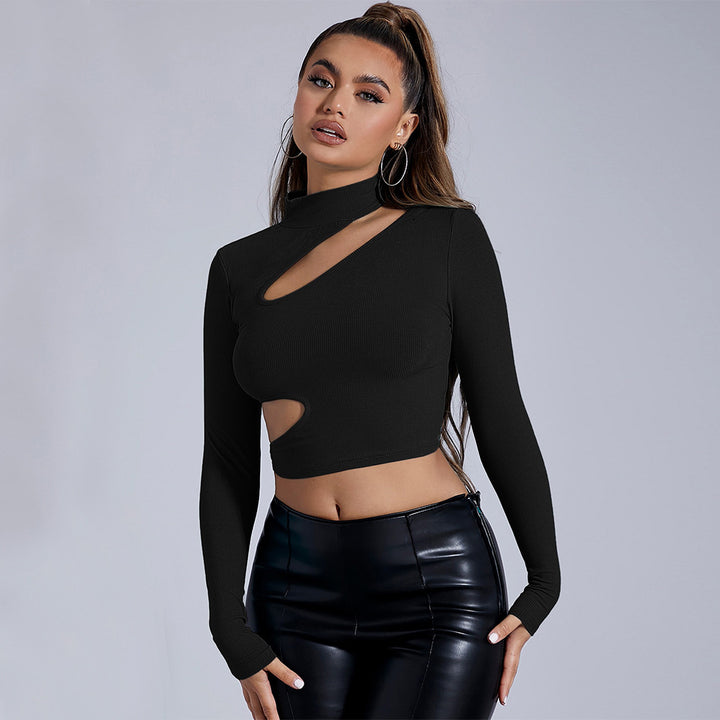Kvinnors figurnära långärmad crop top med asymmetrisk utskärning Mirla-Eva Jonsson