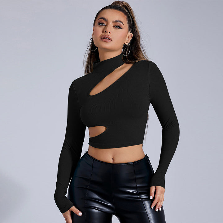 Kvinnors figurnära långärmad crop top med asymmetrisk utskärning Mirla-Eva Jonsson