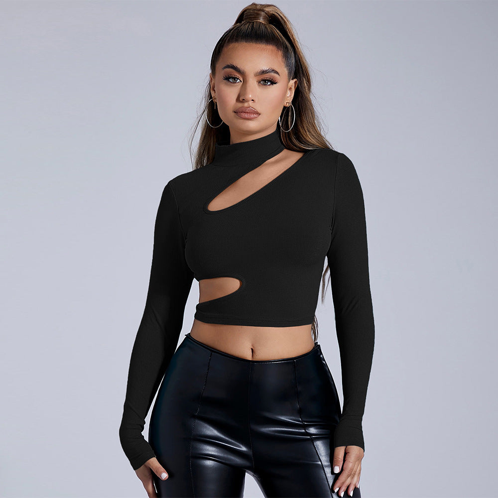 Kvinnors figurnära långärmad crop top med asymmetrisk utskärning Mirla-Eva Jonsson