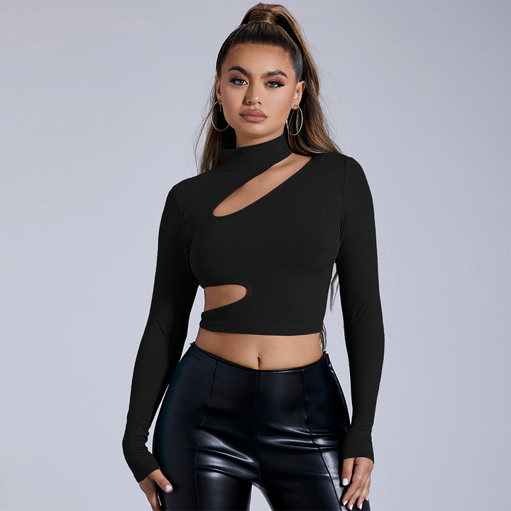Kvinnors figurnära långärmad crop top med asymmetrisk utskärning Mirla-Eva Jonsson