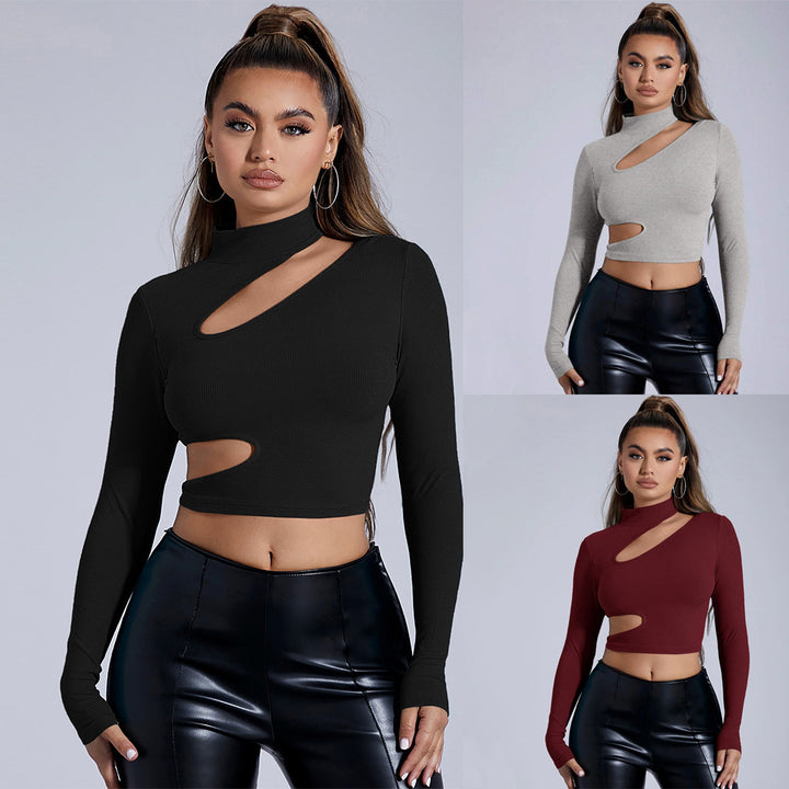 Kvinnors figurnära långärmad crop top med asymmetrisk utskärning Mirla-Eva Jonsson