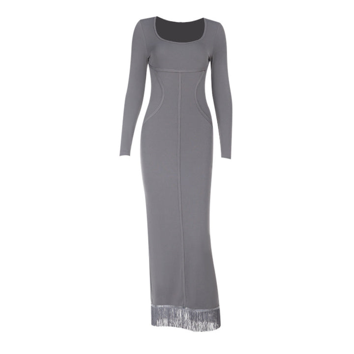 Kvinnors figurnära sweatdress med långa ärmar och elegant fyrkantig halsringning-Eva Jonsson