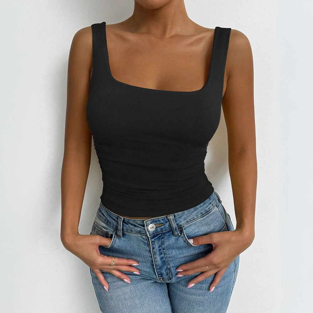 Kvinnors figurnära topp med fyrkantig neckline och volangdetaljer Mirla-Eva Jonsson