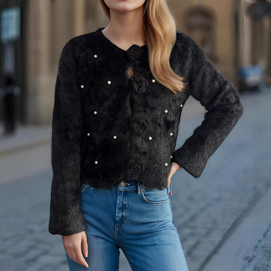 Kvinnors fina kavaj med blommiga applikationer och pärlaccenter Mirla-Eva Jonsson