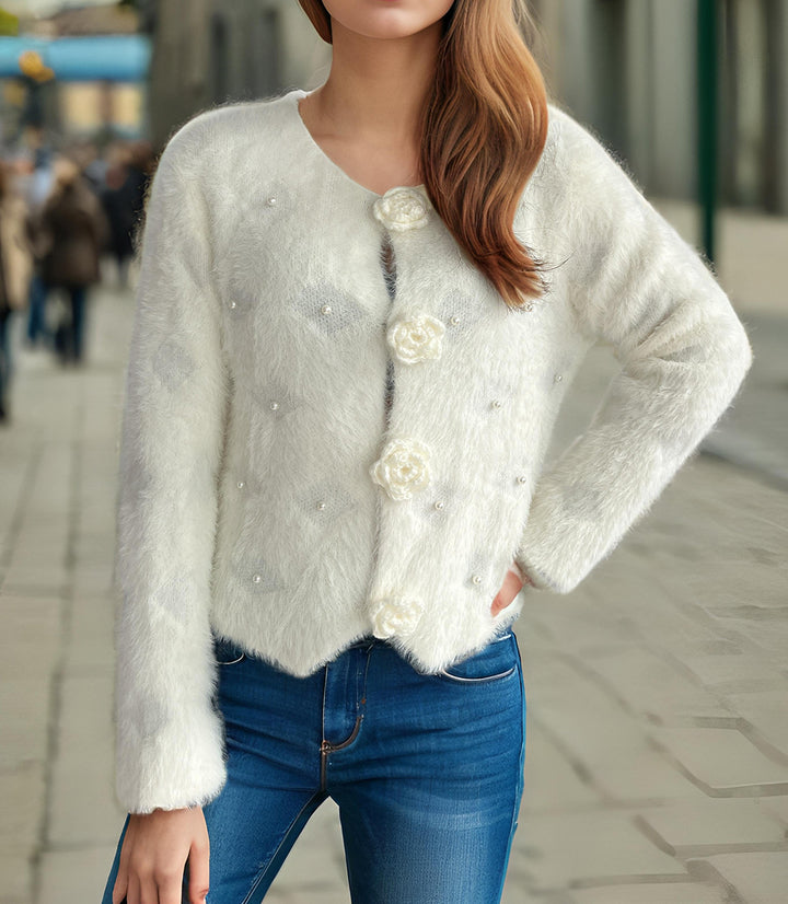 Kvinnors fina kavaj med blommiga applikationer och pärlaccenter Mirla-Eva Jonsson