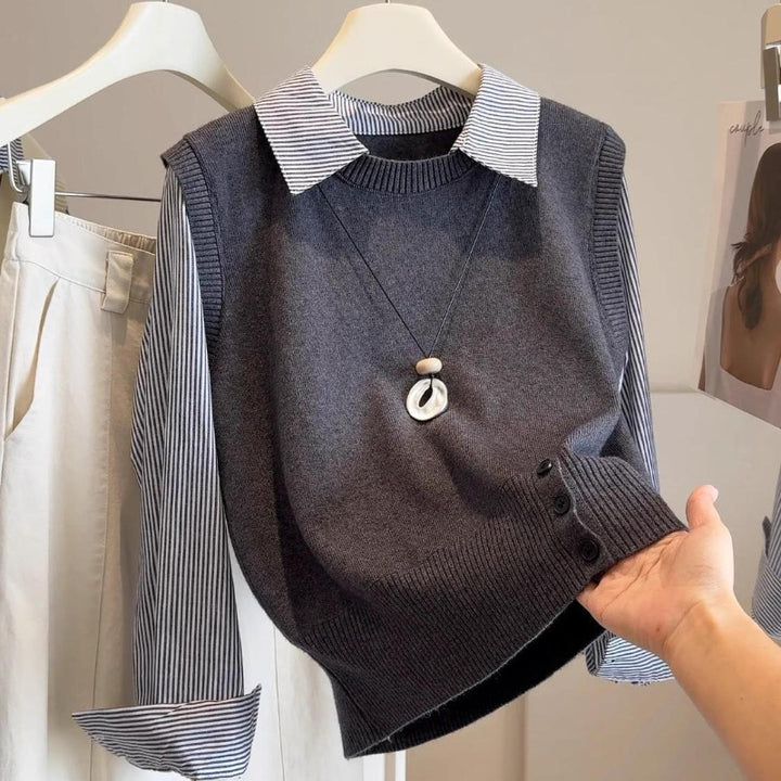 Kvinnors finsk pullover med skjortkrage Mirla-Eva Jonsson