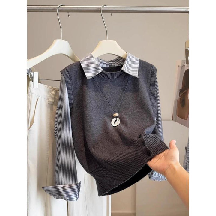 Kvinnors finsk pullover med skjortkrage Mirla-Eva Jonsson
