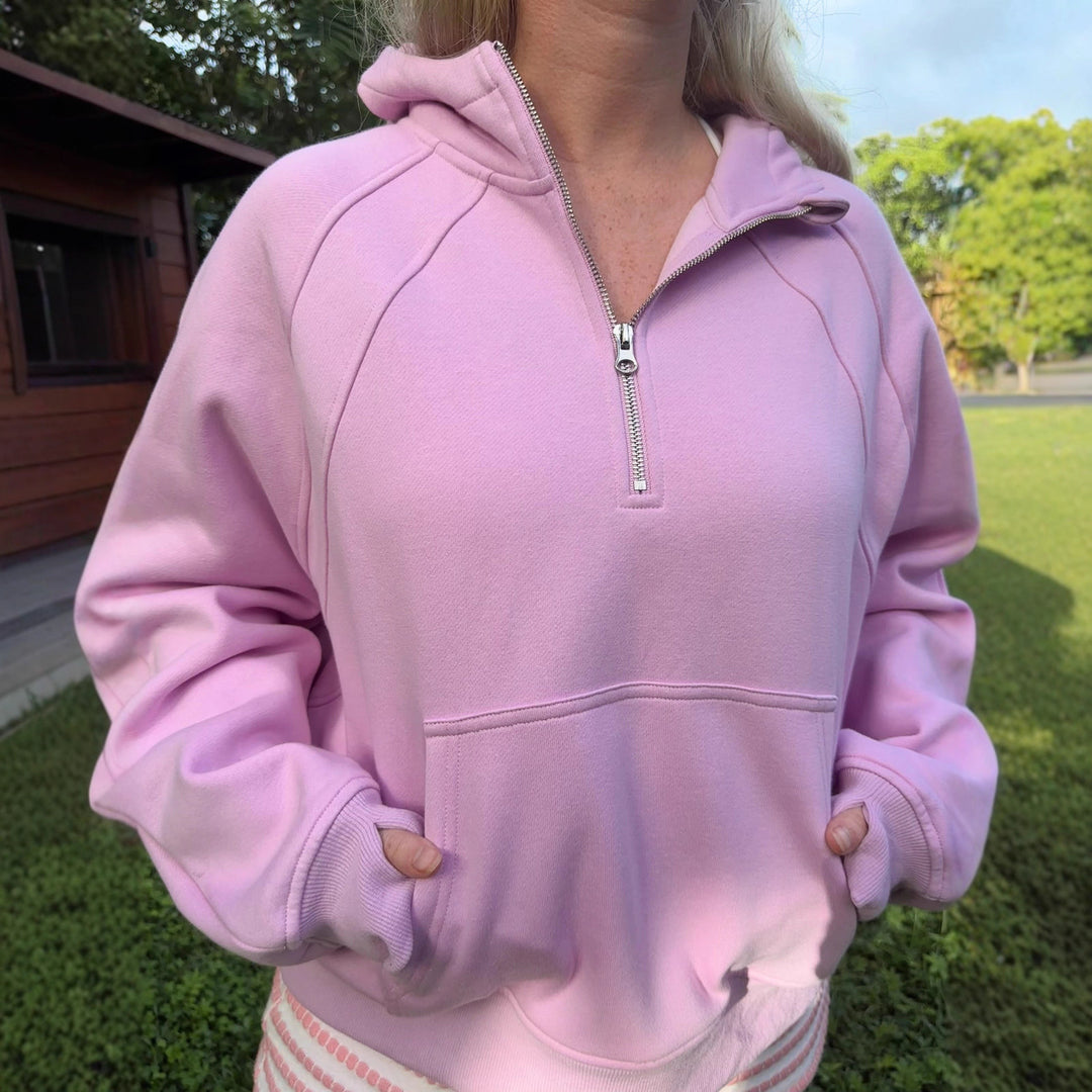Kvinnors fleece hoodie med halv dragkedja och känguruficka Mirla-Eva Jonsson