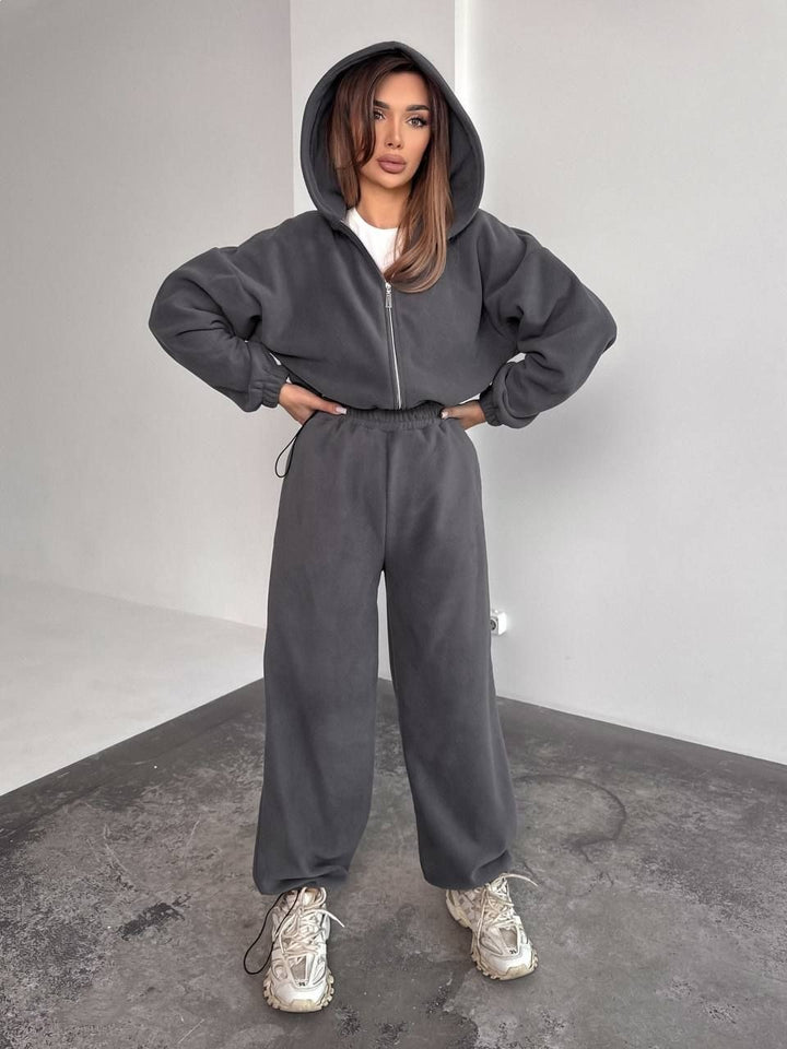 Kvinnors fleece hoodie och avslappnade joggingsbyxor set-Eva Jonsson
