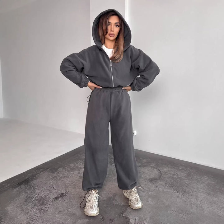 Kvinnors fleece hoodie och avslappnade joggingsbyxor set-Eva Jonsson