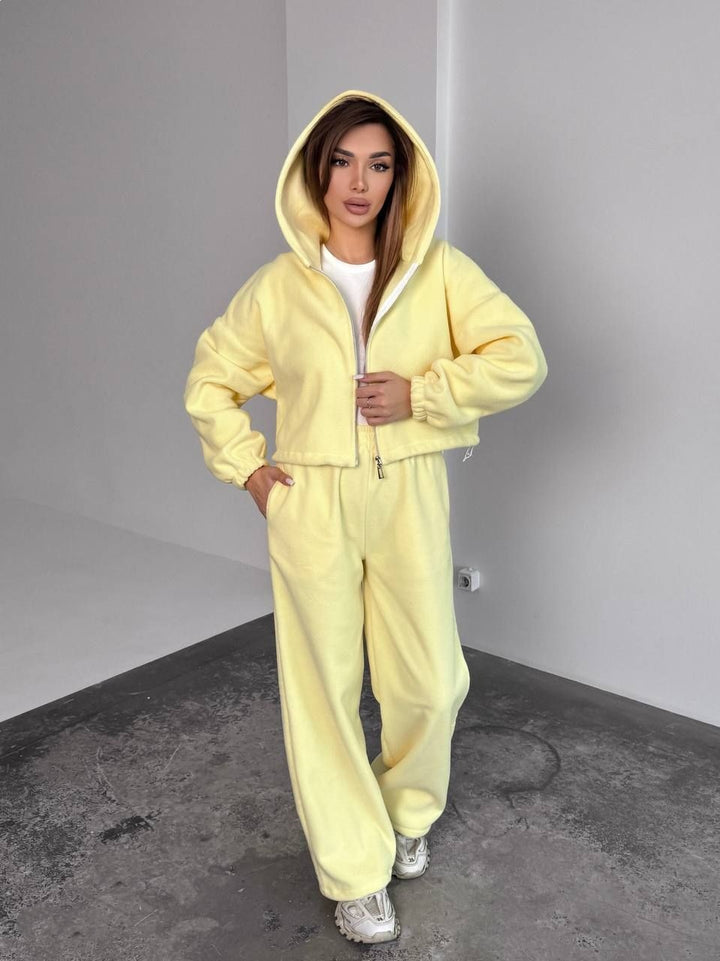 Kvinnors fleece hoodie och avslappnade joggingsbyxor set-Eva Jonsson