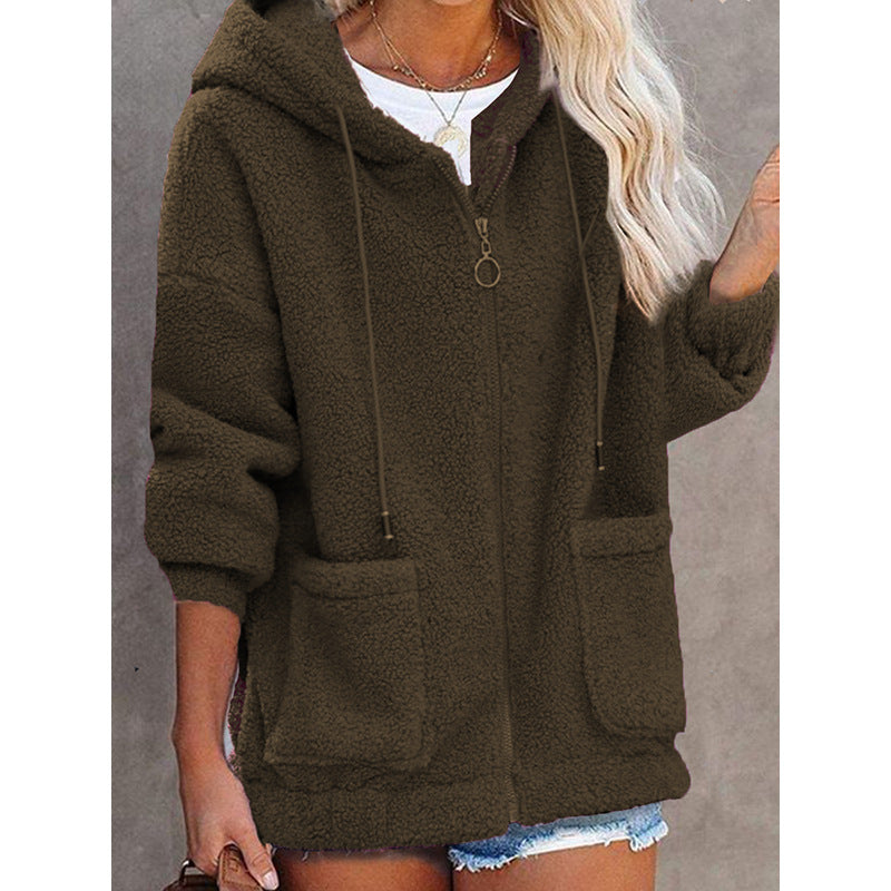 Kvinnors fleece hoodiejacka med praktiska fickor och högkvalitativ huva Mirla-Eva Jonsson