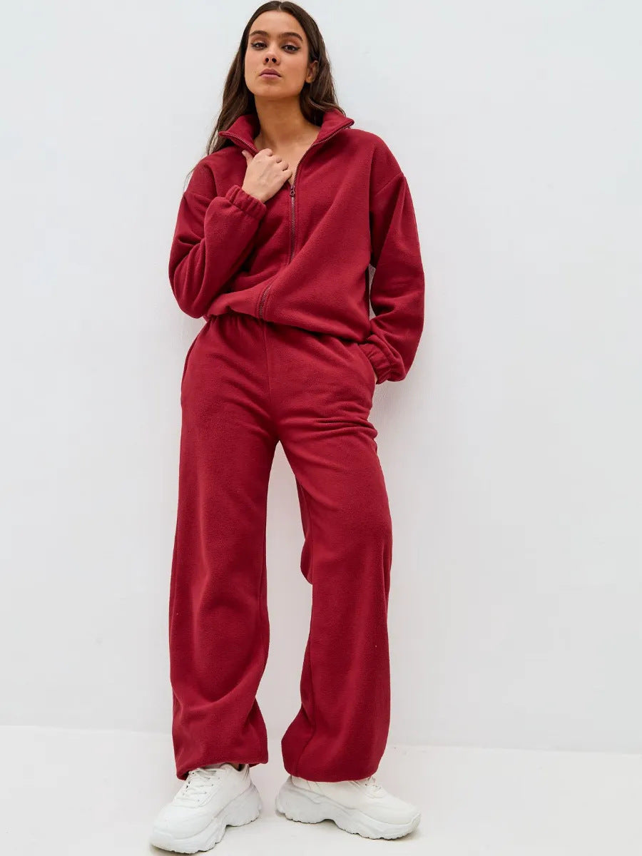 Kvinnors fleece joggingset med hög krage och vida byxor Mirla-Eva Jonsson