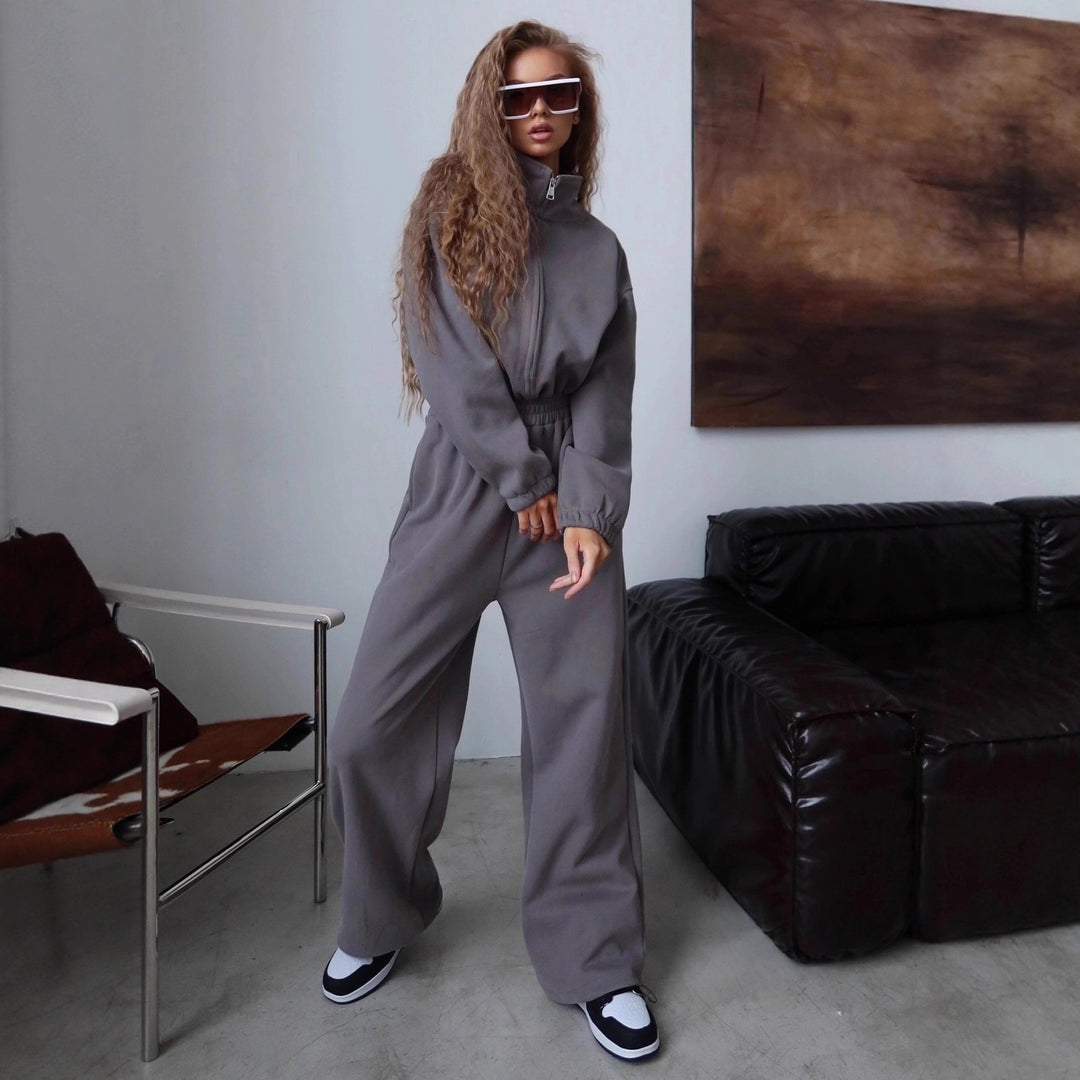 Kvinnors fleece jumpsuit med hög krage och dragkedja Eva Jonsson-Eva Jonsson