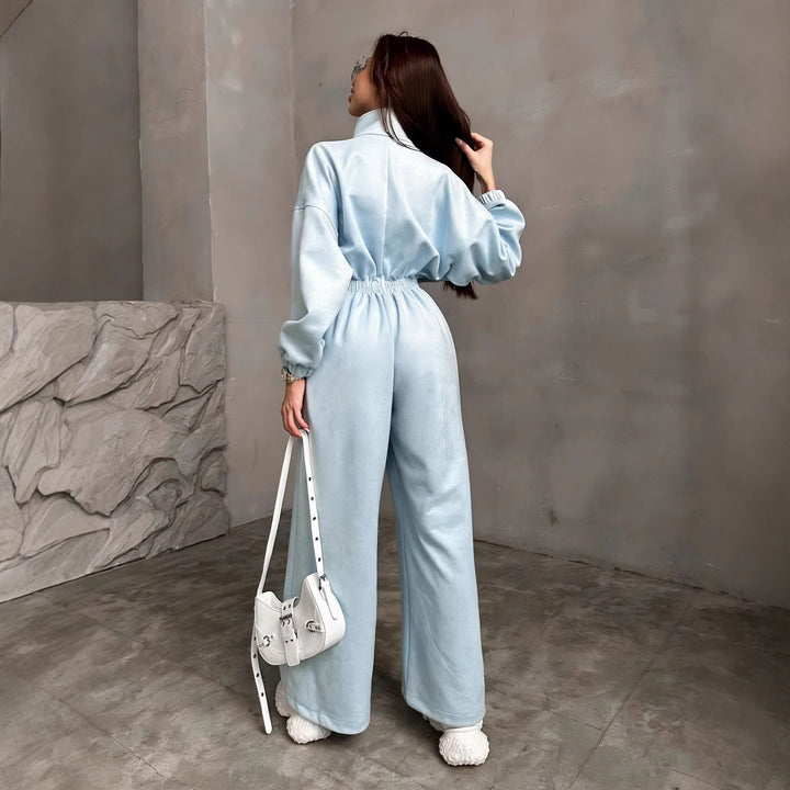 Kvinnors fleece jumpsuit med hög krage och elastiskt band-Eva Jonsson