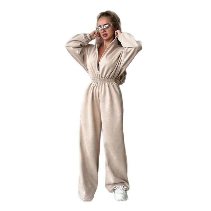 Kvinnors fleece jumpsuit med hög krage och elastiskt band-Eva Jonsson