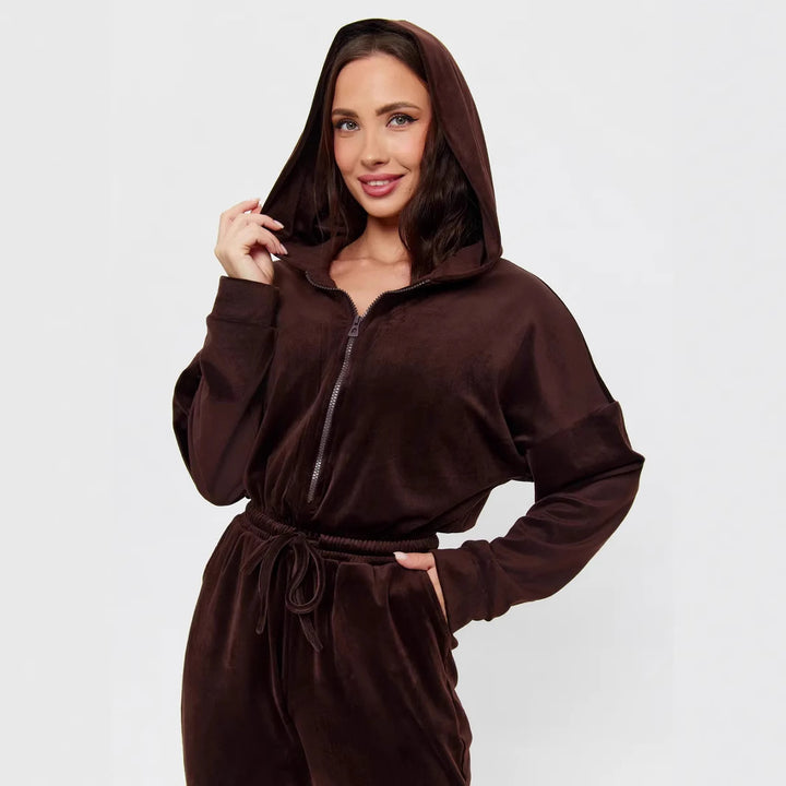 Kvinnors fleece jumpsuit med praktisk dragkedja och elastisk midja-Eva Jonsson