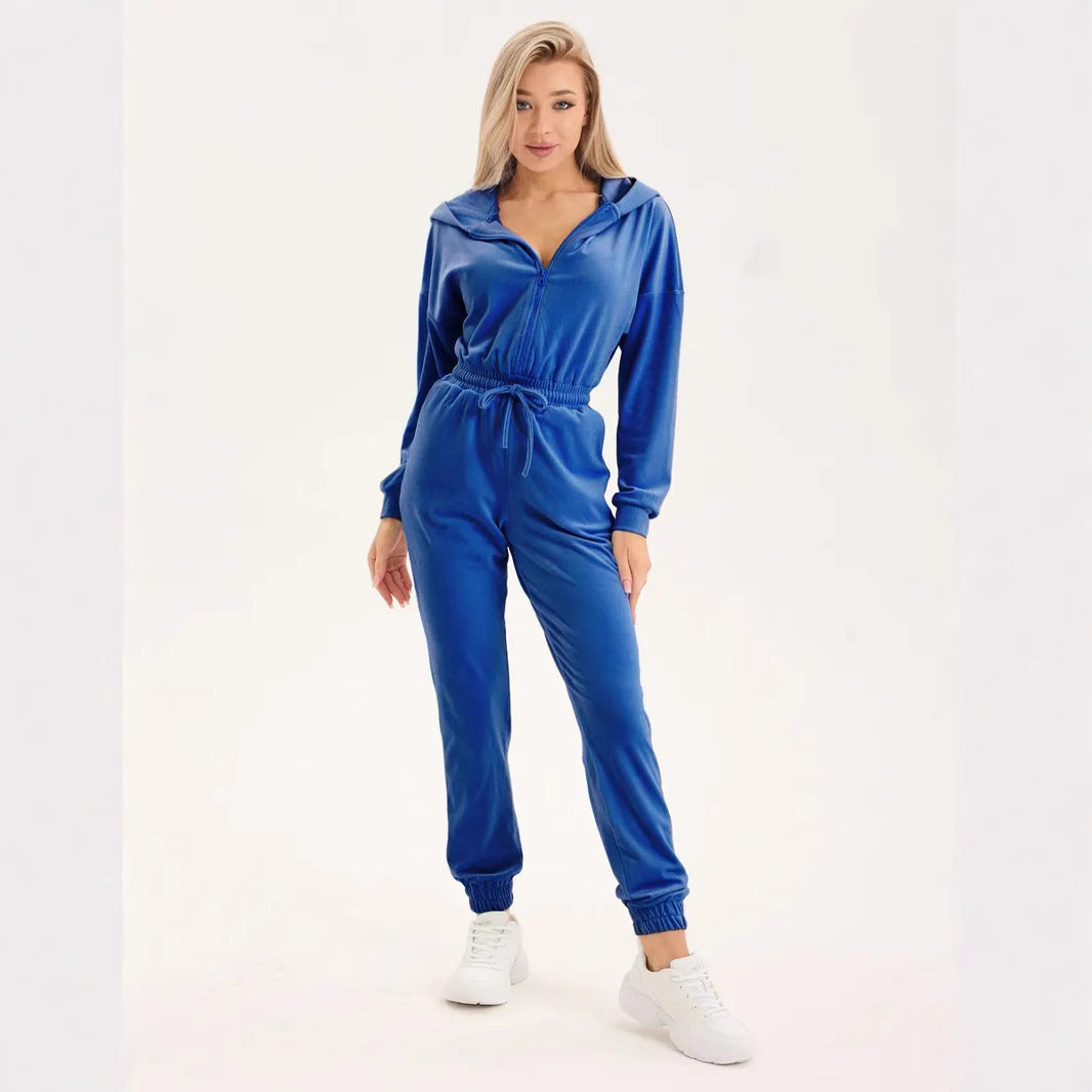 Kvinnors fleece jumpsuit med praktisk dragkedja och elastisk midja-Eva Jonsson