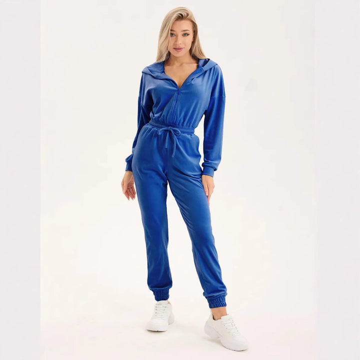 Kvinnors fleece jumpsuit med praktisk dragkedja och elastisk midja-Eva Jonsson
