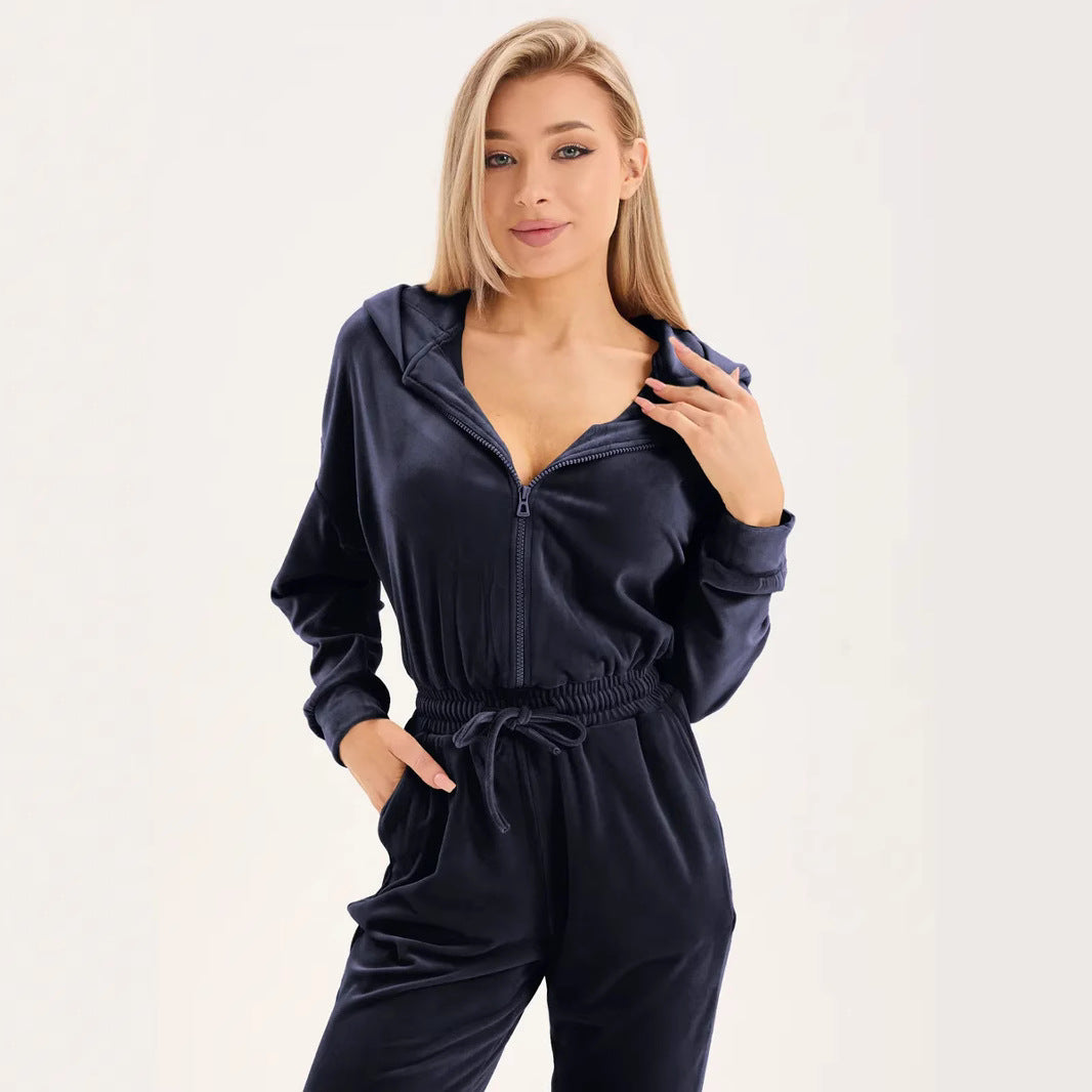 Kvinnors fleece jumpsuit med praktisk dragkedja och elastisk midja-Eva Jonsson