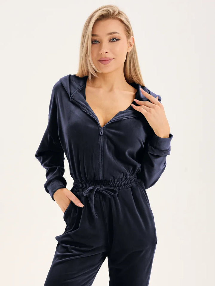 Kvinnors fleece jumpsuit med praktisk dragkedja och elastisk midja-Eva Jonsson