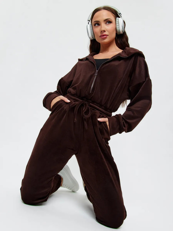 Kvinnors fleece jumpsuit med praktisk dragkedja och elastisk midja-Eva Jonsson