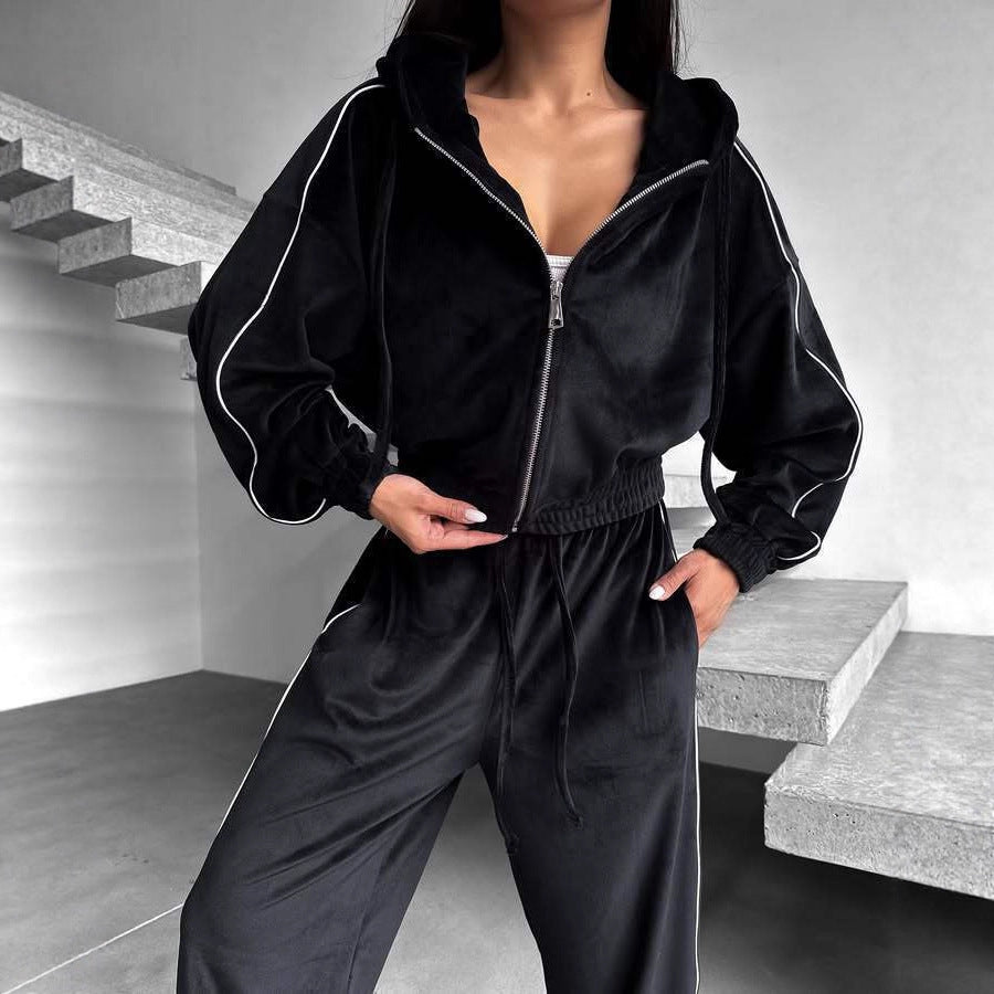 Kvinnors fleece lounge kostym med huva och elastisk midja Mirla-Eva Jonsson