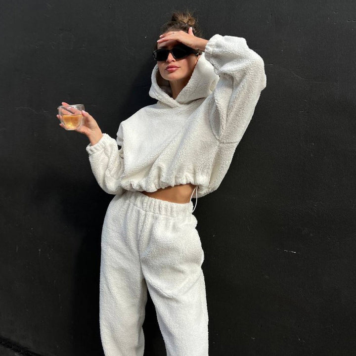 Kvinnors fleece lounge-set med elastisk midja och hög krage-Eva Jonsson