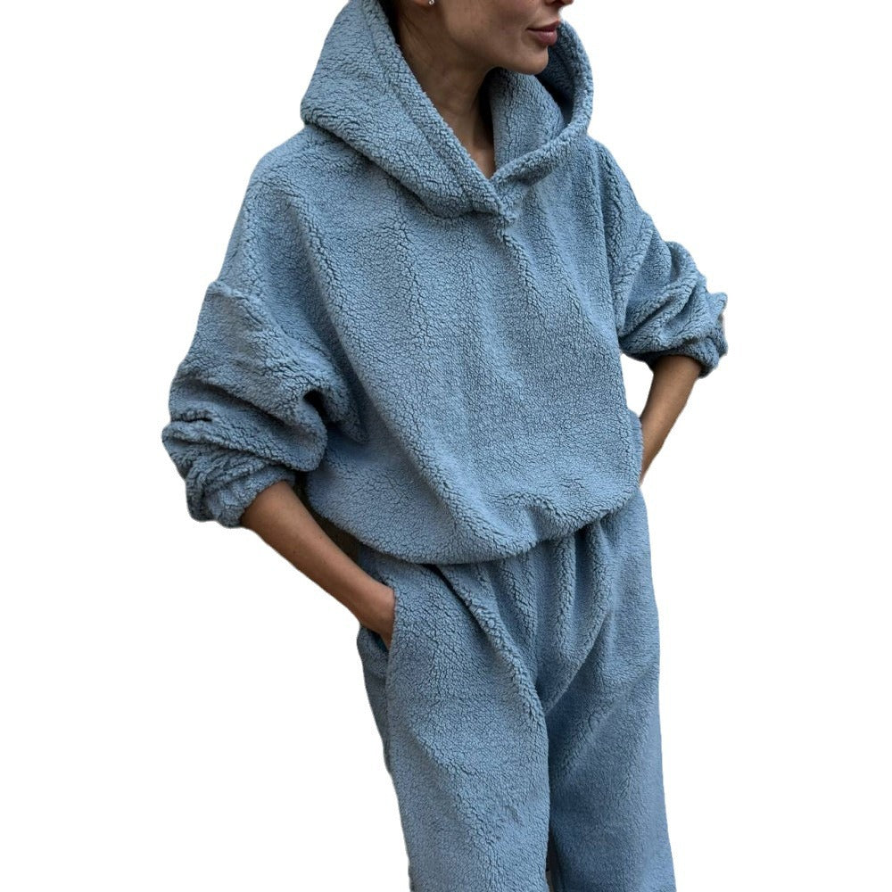 Kvinnors fleece lounge-set med elastisk midja och hög krage-Eva Jonsson