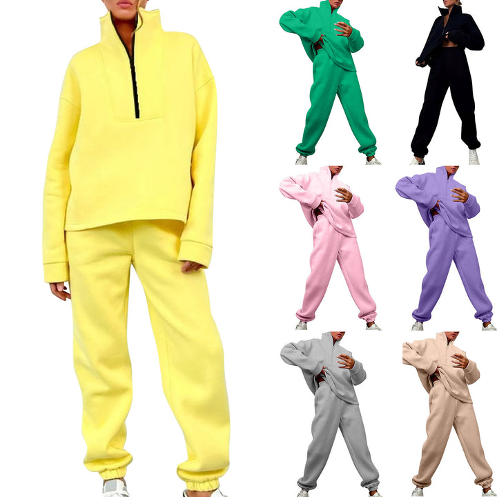 Kvinnors fleece lounge set med halv dragkedja och elastiska manschetter Mirla-Eva Jonsson