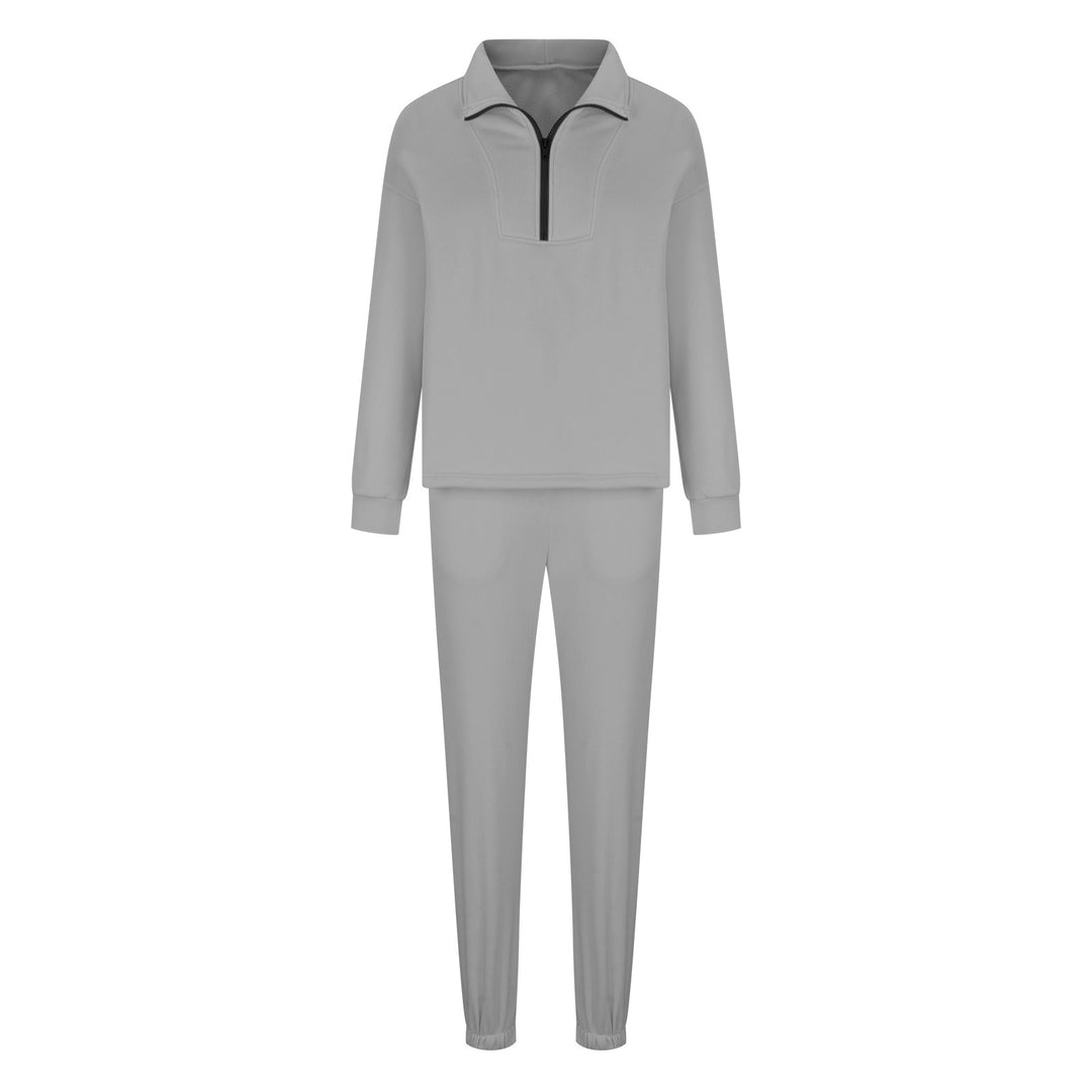 Kvinnors fleece lounge set med halv dragkedja och elastiska manschetter Mirla-Eva Jonsson