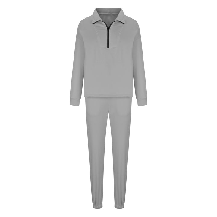 Kvinnors fleece lounge set med halv dragkedja och elastiska manschetter Mirla-Eva Jonsson