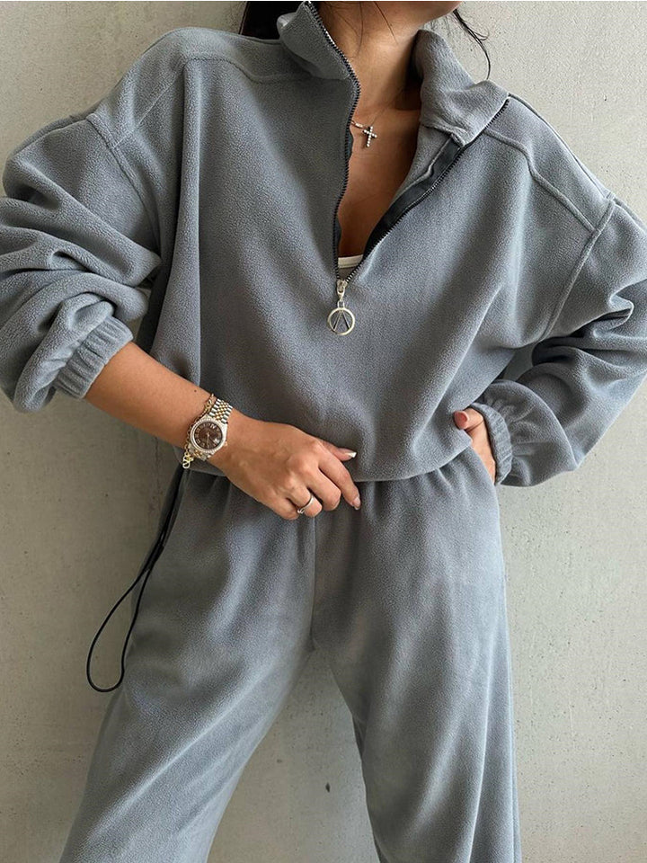 Kvinnors fleece lounge set med halvpip och elastisk midja Mirla-Eva Jonsson