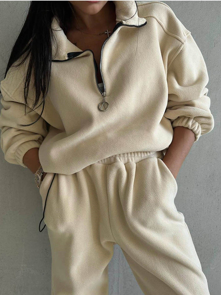 Kvinnors fleece lounge set med halvpip och elastisk midja Mirla-Eva Jonsson