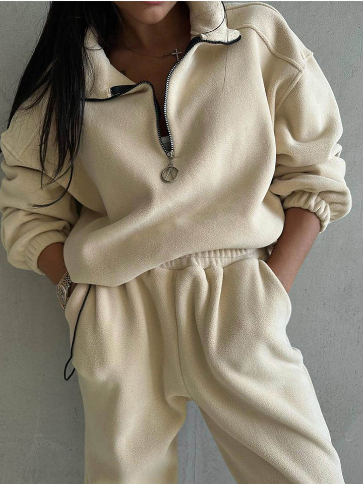 Kvinnors fleece lounge set med halvpip och elastisk midja Mirla-Eva Jonsson