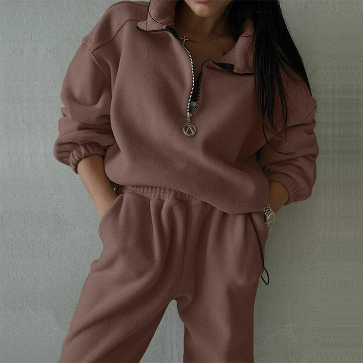 Kvinnors fleece lounge set med halvpip och elastisk midja Mirla-Eva Jonsson