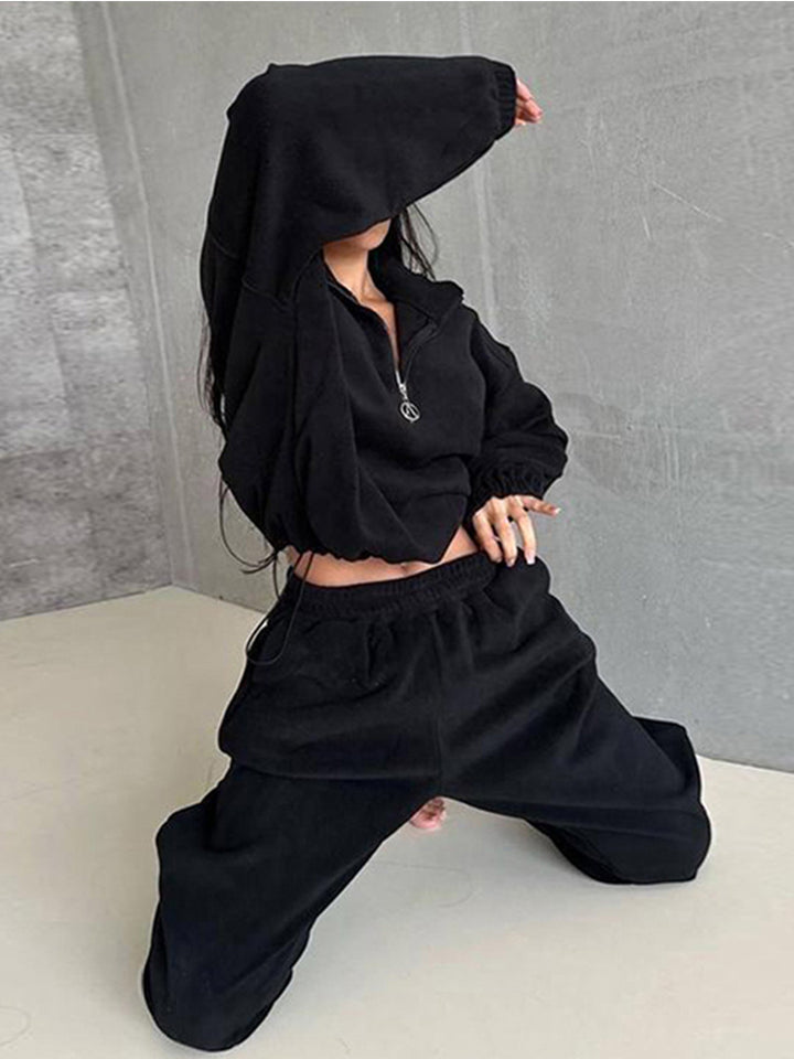 Kvinnors fleece lounge set med halvpip och elastisk midja Mirla-Eva Jonsson
